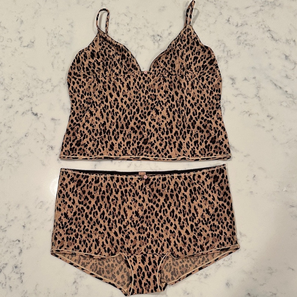 Skims Fits Everybody Picot Cami & Short Set – XL – Sienna Jaguar Print – NWT